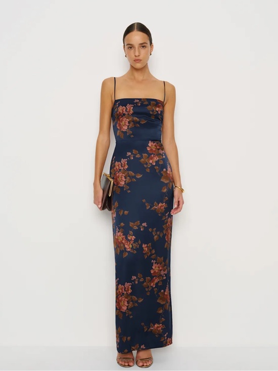 Reformation Dresses & Skirts - Reformation Navy Floral Slip Dress with Pink & Brown Blooms